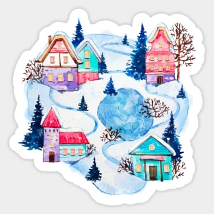 Watercolor Christmas Village Sticker